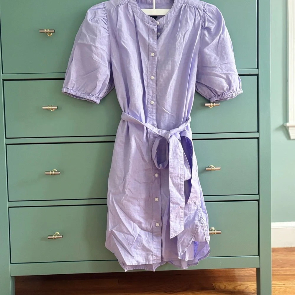 GAP Lavender Linen-Cotton Puff-Sleeve Mini Shirtdress - Picture 2 of 5